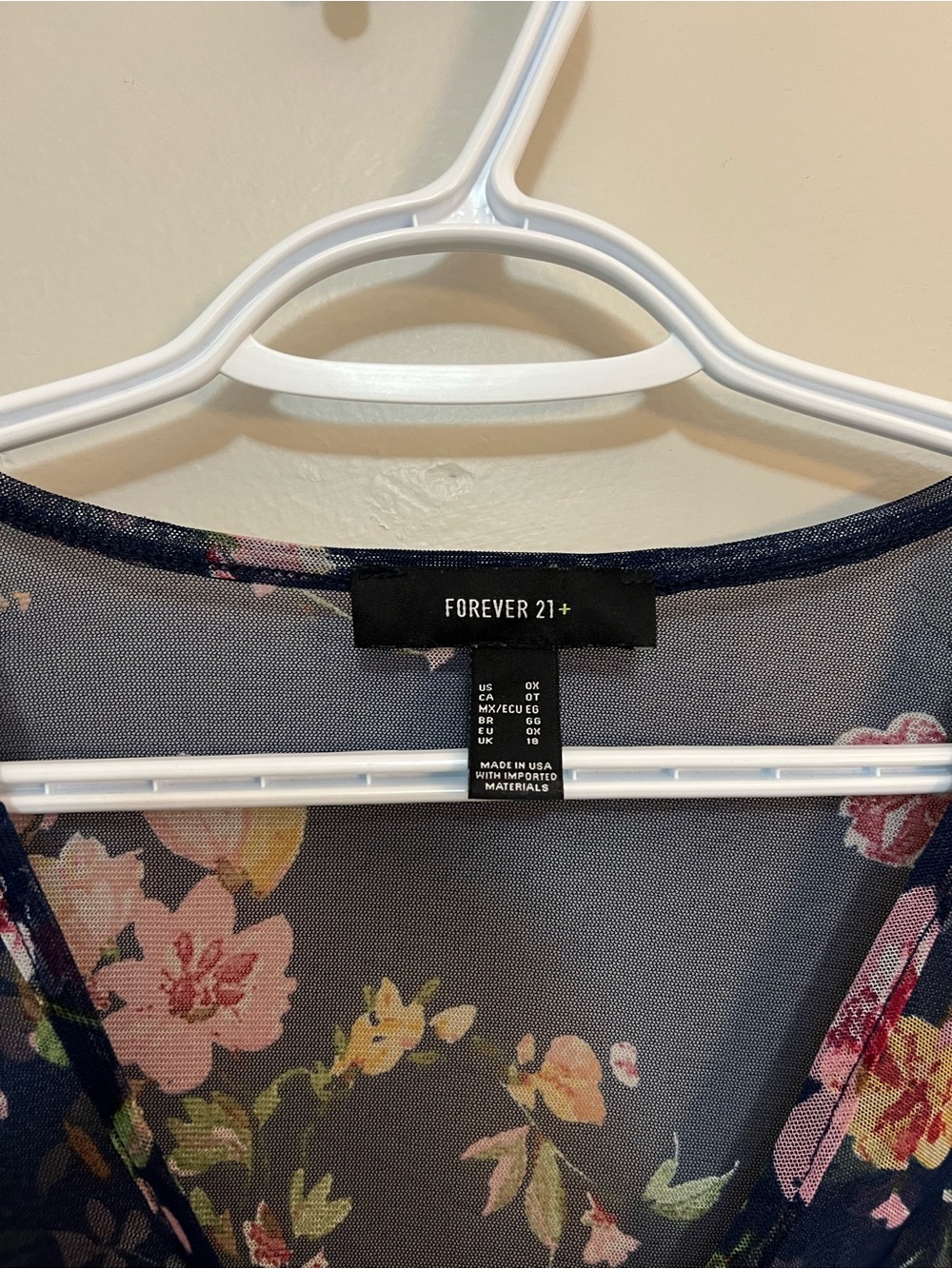 Forever 21 Navy Floral Mesh Twist-Front Long Sleeve Bodysuit - Picture 4 of 4